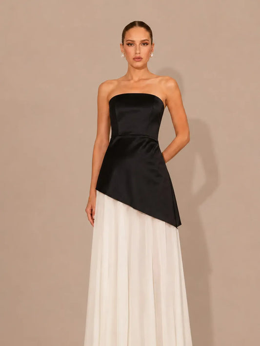 Ramona Elegant Strapless Paneled Maxi Dress