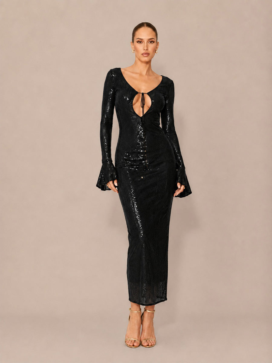 Calla Sequined V-Neck Open-Back Maxi Dress