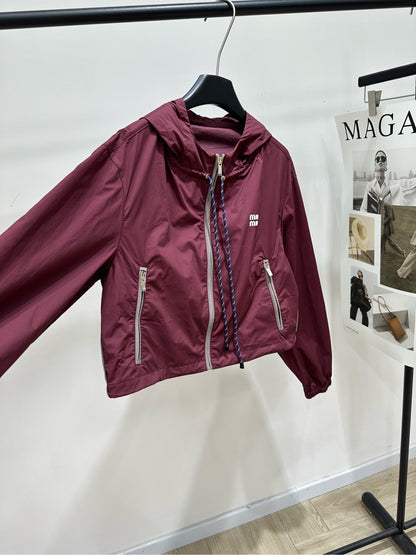 Miu Blouson Jacket Burgundy Windproof Fabric 349723