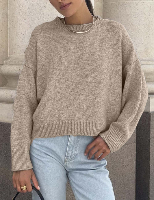 Winter Thick Round Neck Solid Color Crop Sweater