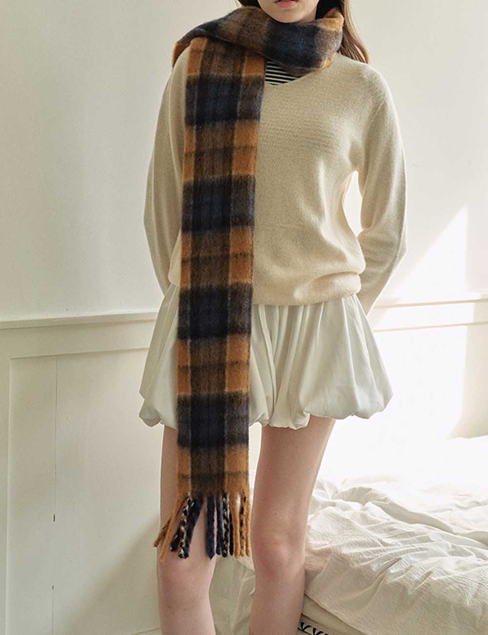 Soft Winter Color Contrast Plaid Warm Scarf