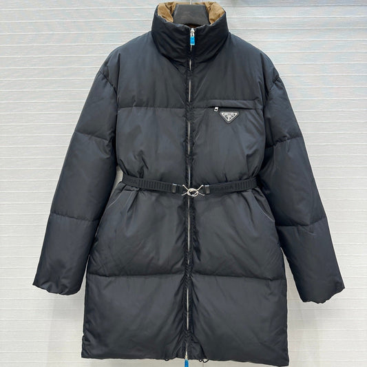 Prada 25 Long Down Jacket Black Polyester 301191