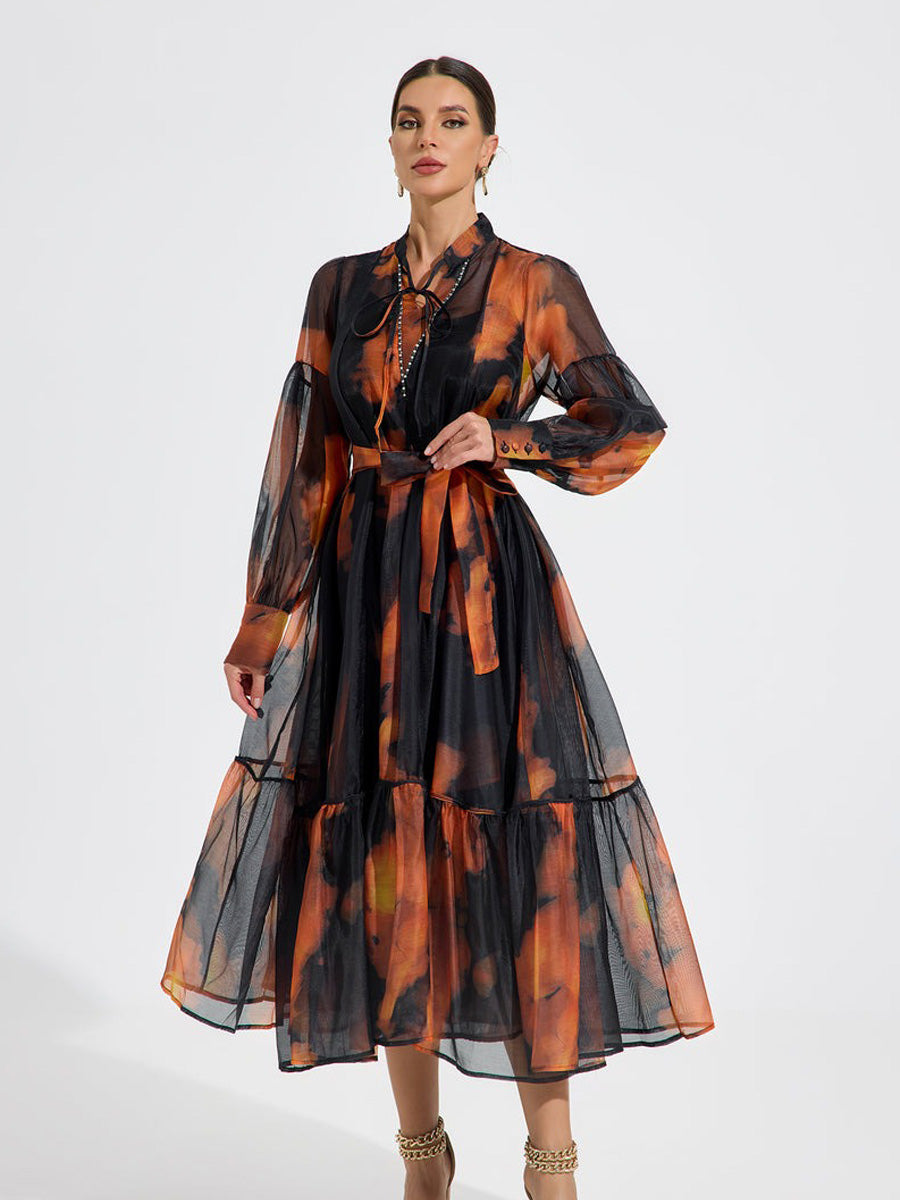 Greta Ember Glow Chiffon Maxi Dress