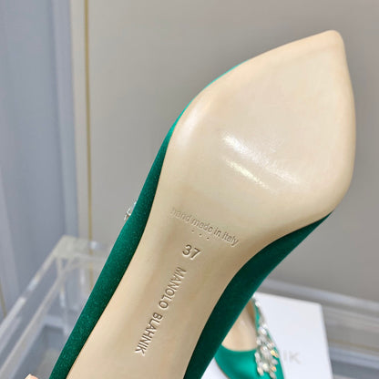 Manolo Women's Nadira Pumps 70 Green Satin