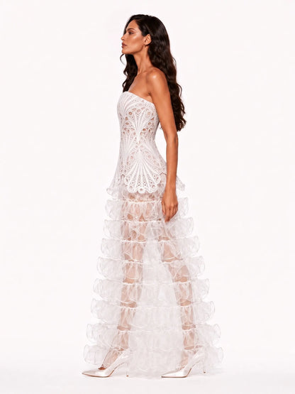 Iris Sheer Tulle Tiered Top and Maxi Skirt Set