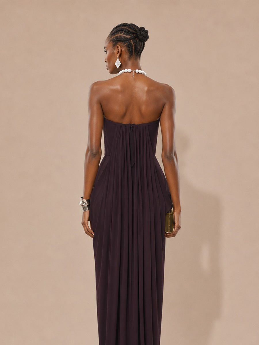 Seraphine Minimalist Pleated Strapless Maxi Dress