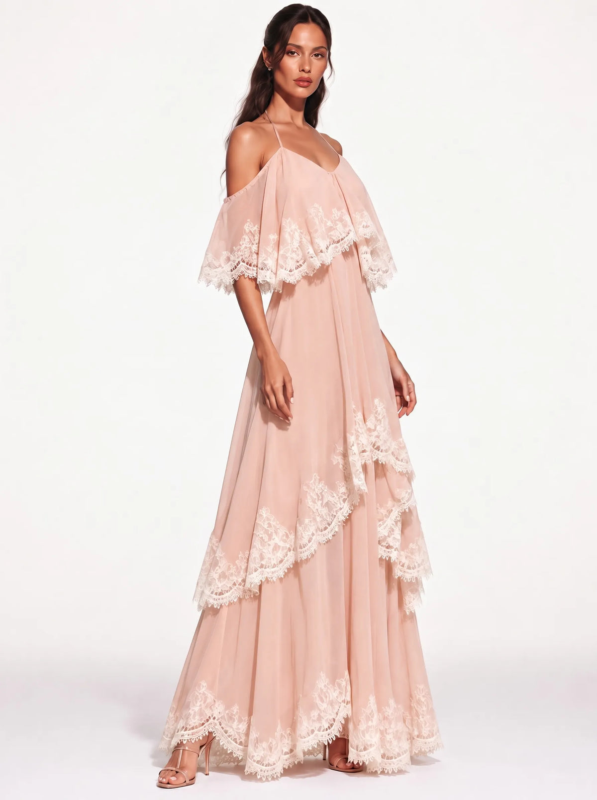 Colette Lace-Trimmed Chiffon Camisole Maxi Dress In Pink
