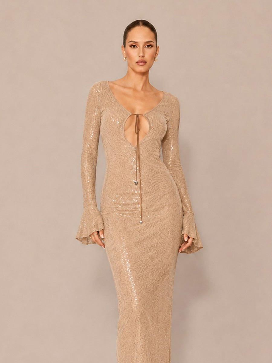 Calla Sequined V-Neck Open-Back Maxi Dress
