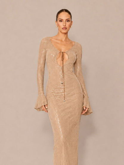 Calla Sequined V-Neck Open-Back Maxi Dress