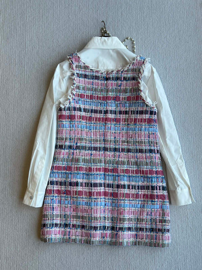 CC 25SS V-neck Vest Dress with Hand-Woven Tassel Ribbons Colorful 277225