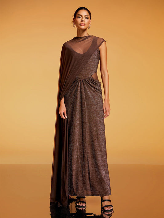 Iris Cape Glitter Maxi Dress