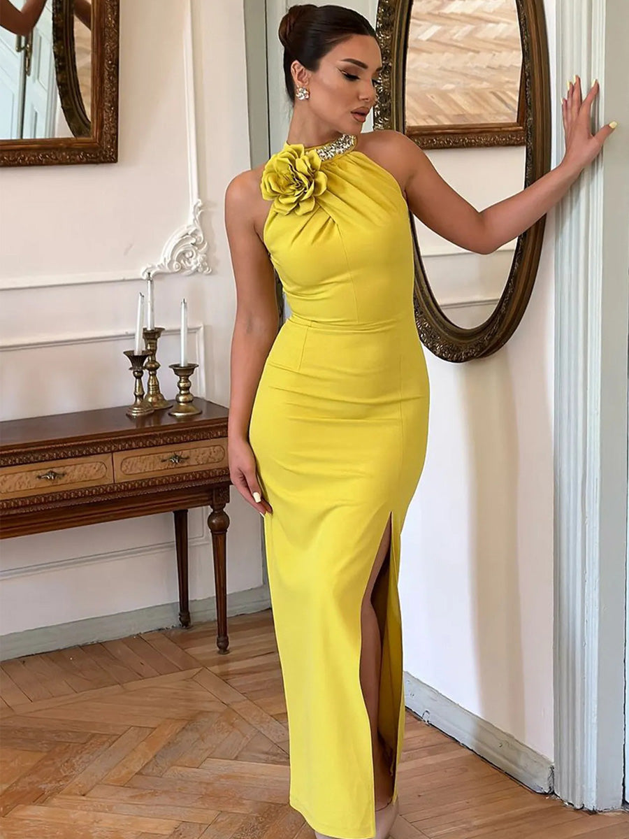 Avalynn Flower Trim Maxi Dress