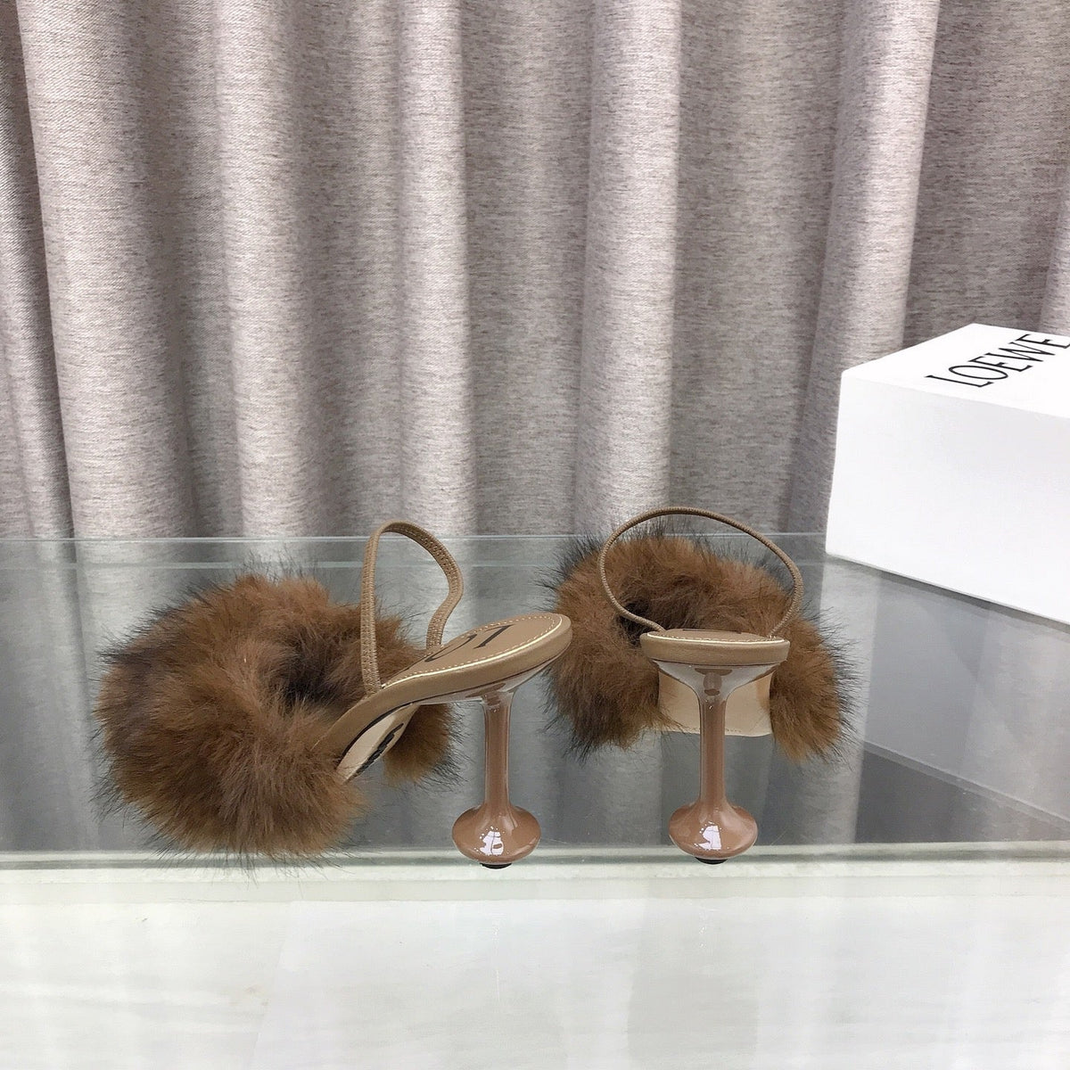Loewe 25SS Fur-lined Mule 100 Brown in Fox Fur 597442