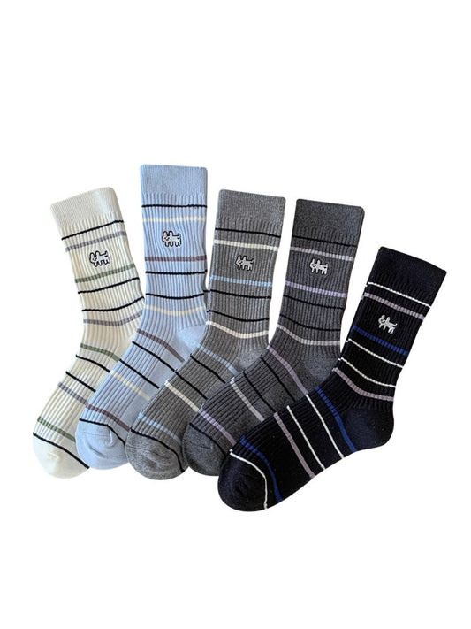 Rufia - Stripe Mid-Calf Capsule Sock with Puppy Patterns
