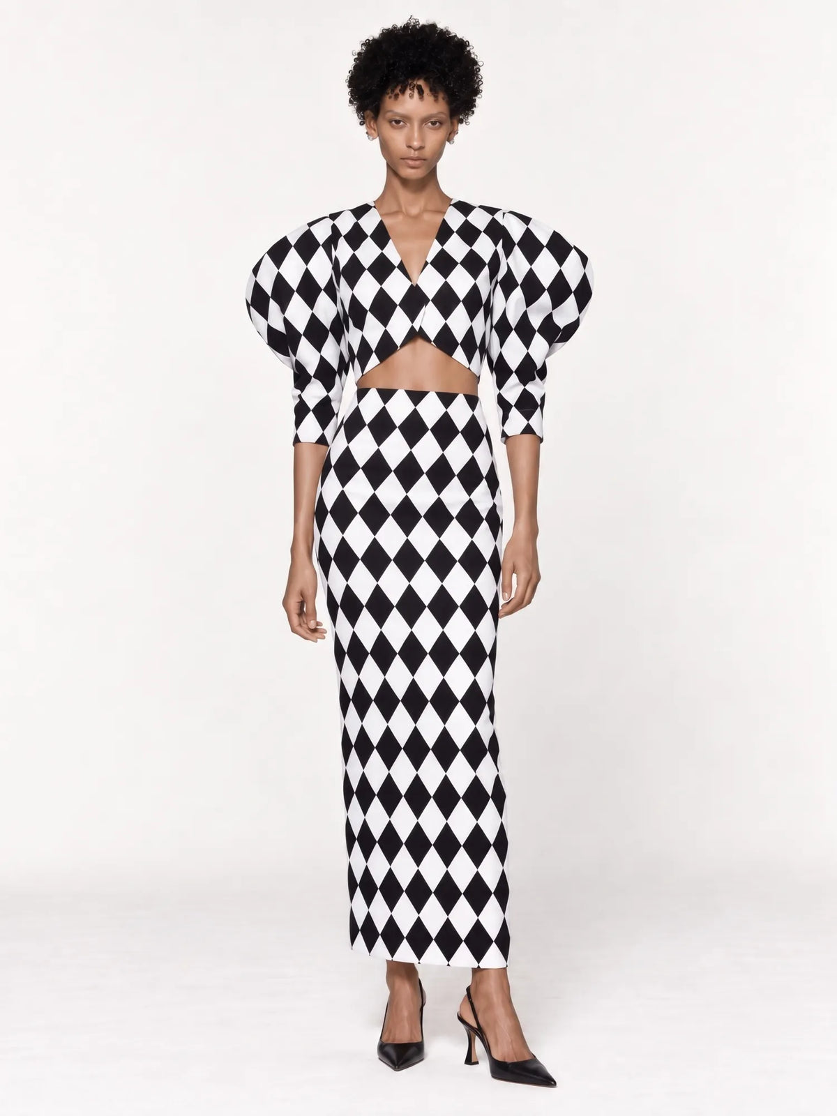 Selah Checked Puff Sleeves Top and Maxi Skirt Set