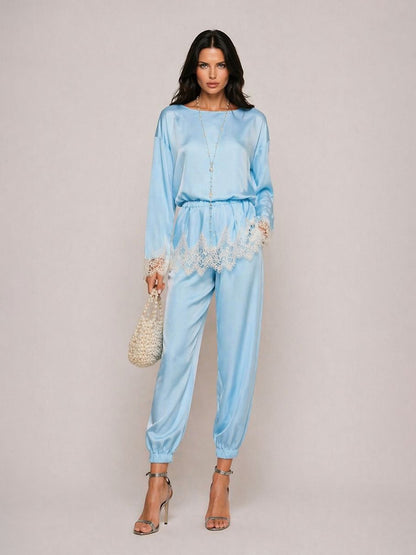 Hazel Lace-Paneled Satin Two-Piece Set
