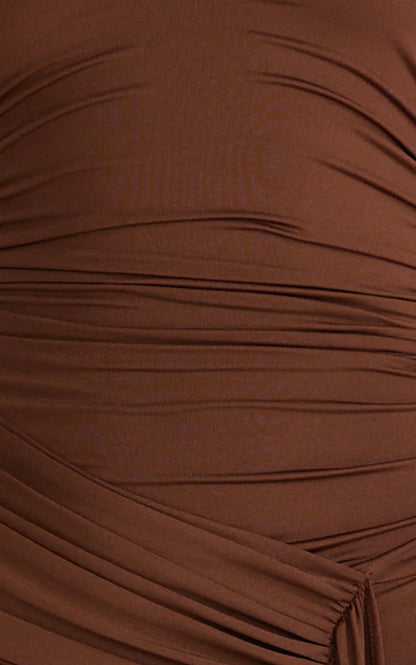Dixie Maxi Dress - Plunge Halter Low Back Dress in Chocolate