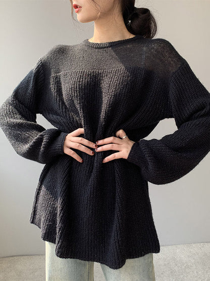 Urban Loose Solid Color Round-Neck Sweater Top