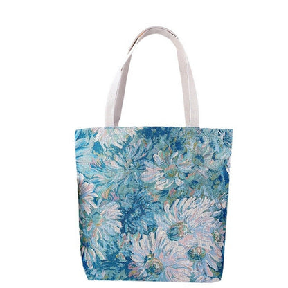 Cosbai - Blue Flowers Monet Garden Style Tote Bag