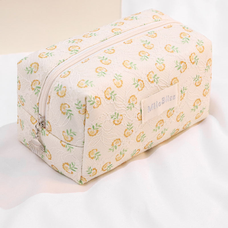 Cute Flower Print Large Capacity Cosmetic Bag