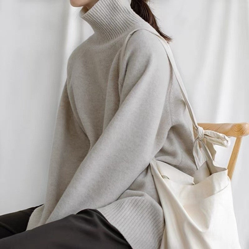 Solid Color High Neck Sweater