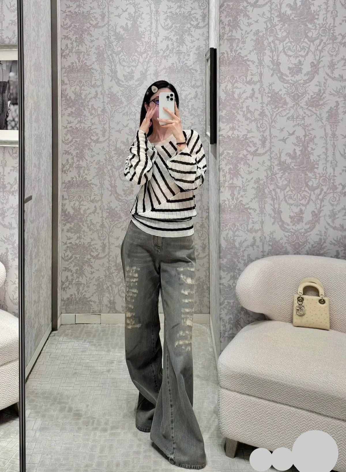 DIOR 25S RIPPED WIDE-LEG PANTS 706