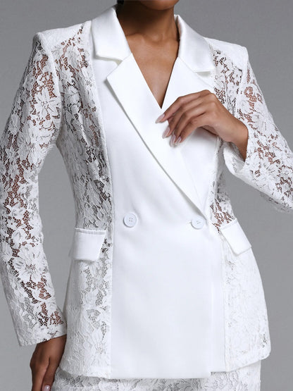Elara Lace Satin-Trimmed Blazer & Wide-Leg Pant Suit