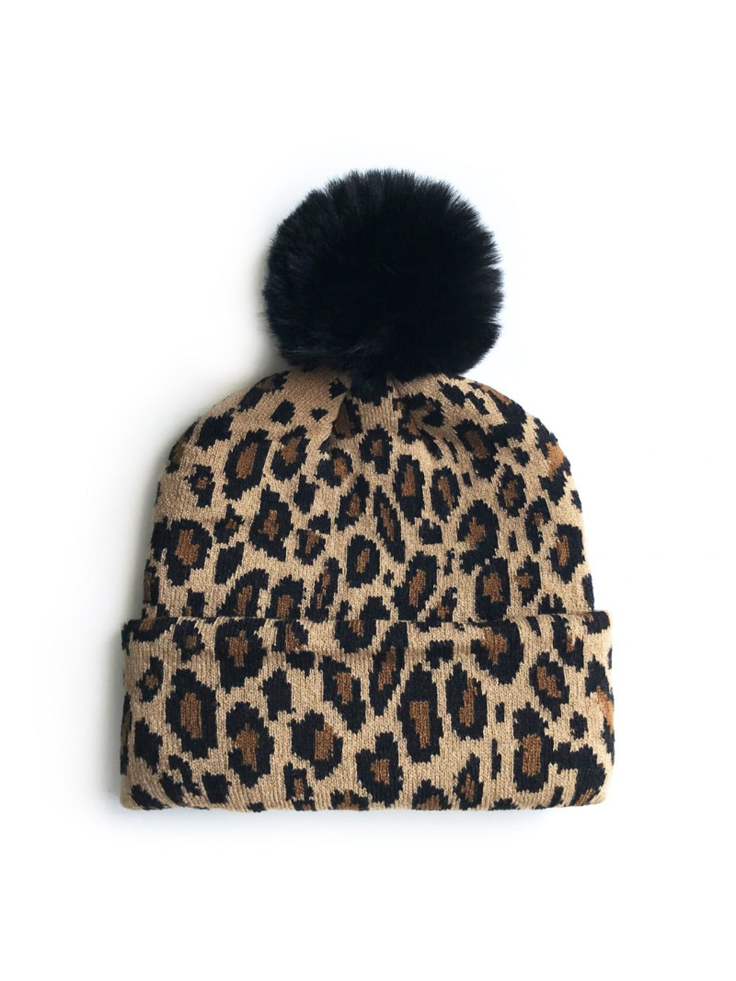 Haila - Leopard Knitted Beanie with Pompom