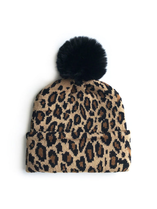 Haila - Leopard Knitted Beanie with Pompom
