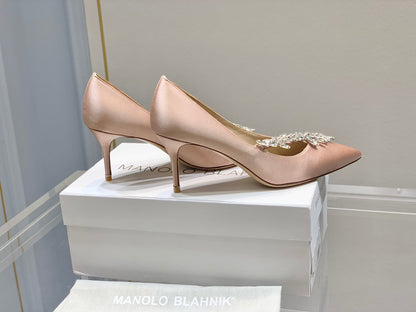 Manolo Women's Nadira Pumps 70 Beige Satin