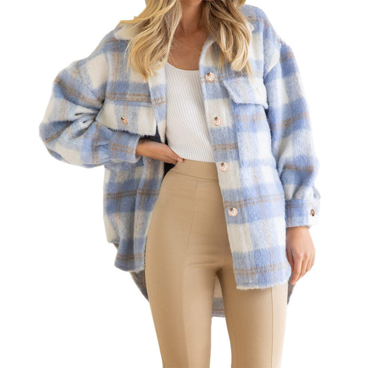 Plaid Mohair Wool Coat