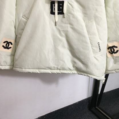 CC Side Slit Logo Half-zip Long-sleeved Hooded Cotton Jacket