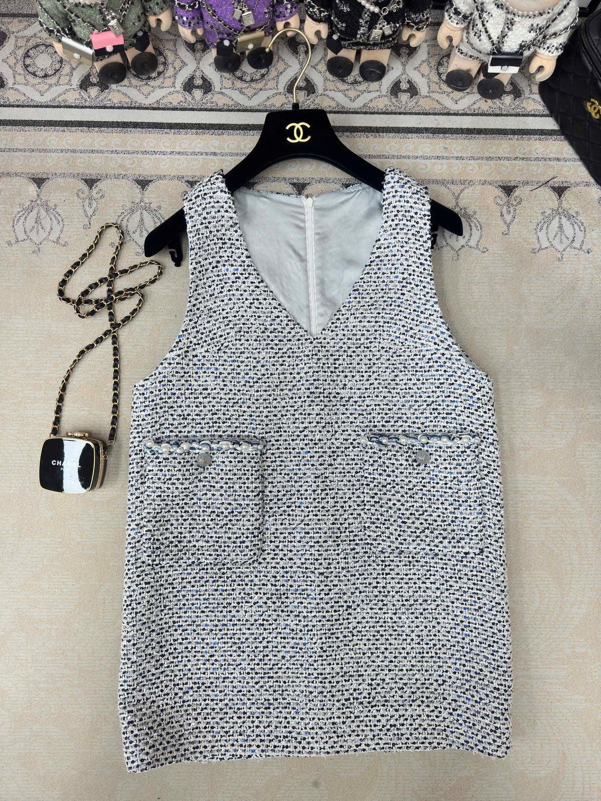 CC Tweed Vest Dress Black Polyester Polyamide 251869