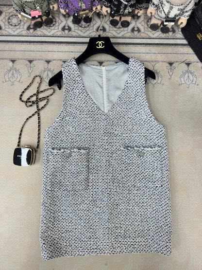 CC Tweed Vest Dress Black Polyester Polyamide 251869