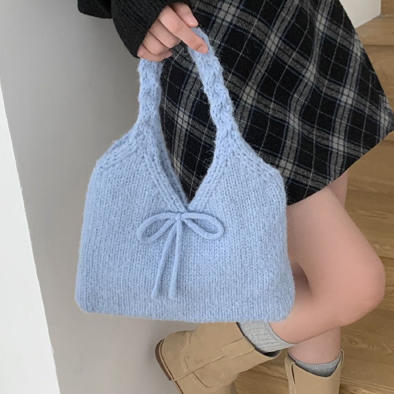 Cute Bow Knot Knit Handbag Underarm Bag