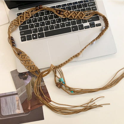 Beco - Blue Beaded Boho Braided Waist Belt
