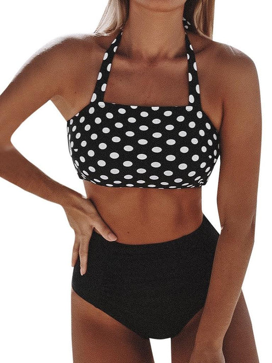 Women Bikini Set Halter Vest Beach High Waist Dot Swimwear
