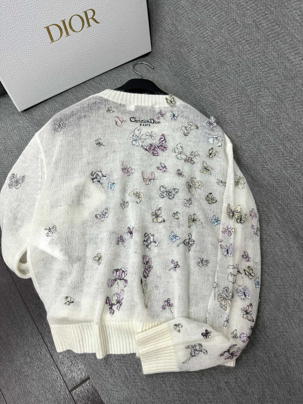 CD Butterfly Embroidered SweaterWhite Alpaca Wool Cashmere 345311