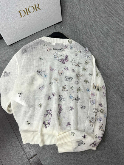 CD Butterfly Embroidered SweaterWhite Alpaca Wool Cashmere 345311