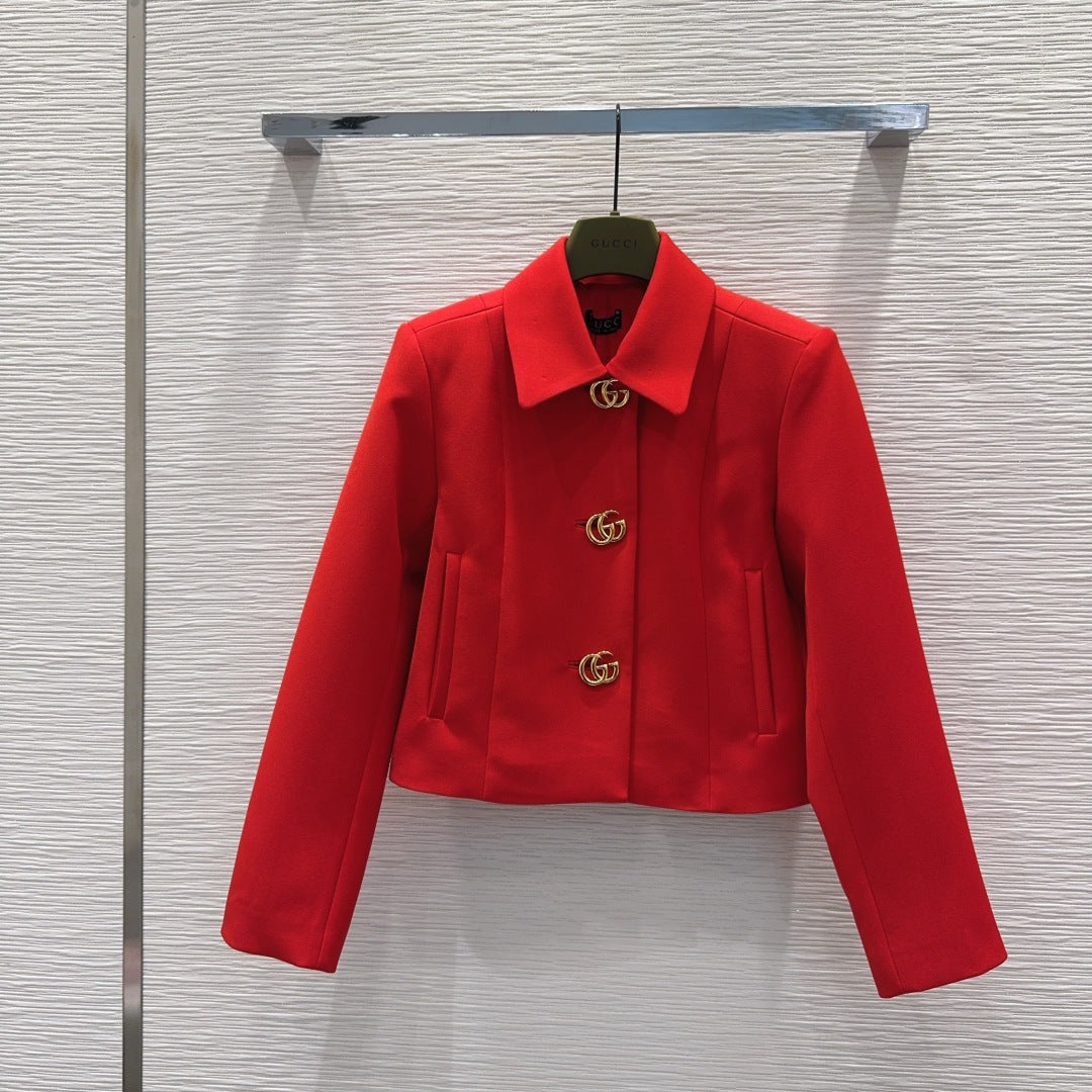 GG Crêpe Jacket With Double G Button Red Wool 346679
