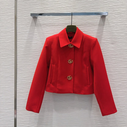 GG Crêpe Jacket With Double G Button Red Wool 346679