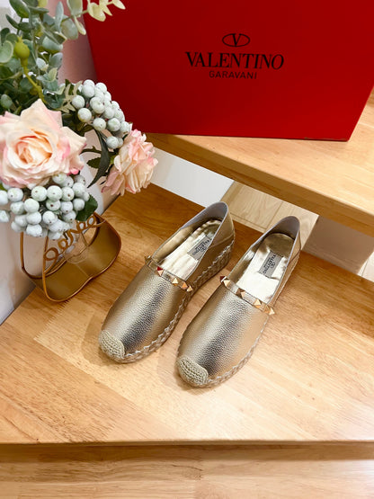 Valentino Rockstud Embellished Slip On Espadrille Silver Cowhide 240571