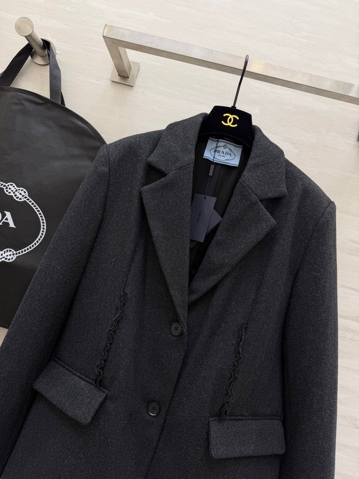 Prada 26s Blazer Dark Grey Wool Blend Fabric 855443