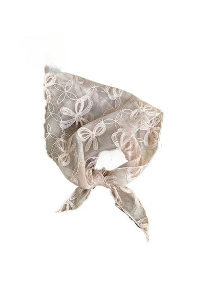 Scarvii - Bow Embroidered Sheer Triangle Scarf - Sweet &amp; Airy