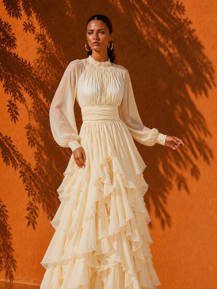 Isla Romantic Ruffled Tiered Maxi Dress In Yellow