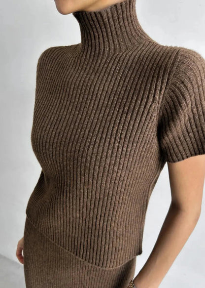 Two Piece Knit Set With Mock Neck And Skirt