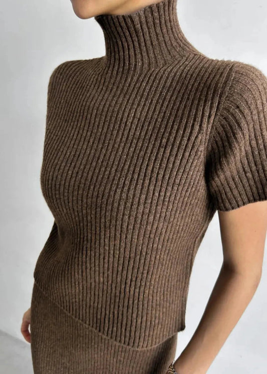 Two Piece Knit Set With Mock Neck And Skirt