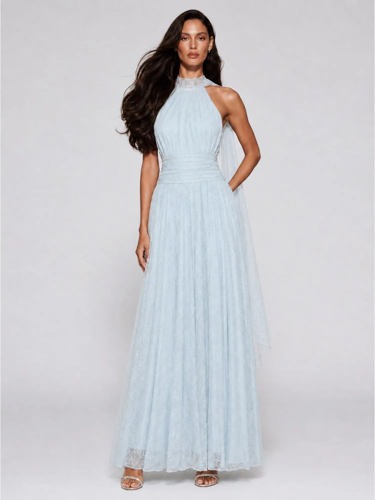 Hannah Flowy Mesh Backless Maxi Dress