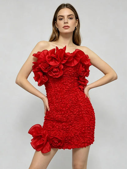 Karina Sexy 3D Floral Strapless Mini Dress