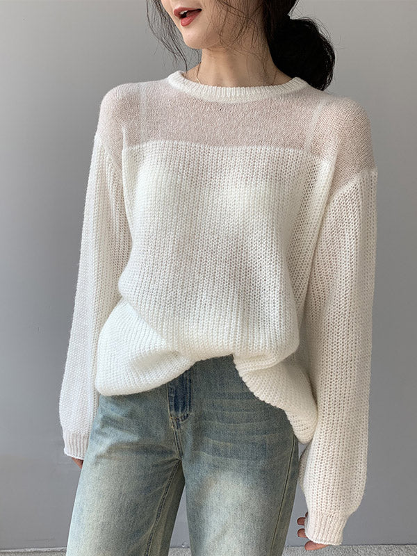 Urban Loose Solid Color Round-Neck Sweater Top